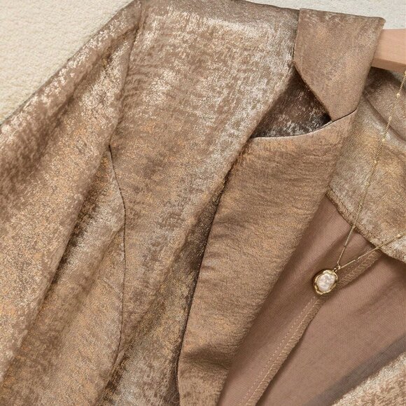 Gold Casual Women's Plain Color Blazer Jacket And Shorts Suit Set - Picture 5 of 5